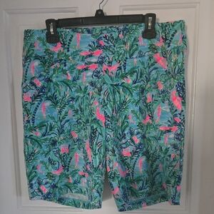 Tropical Print Shorts with Pink Flamingo Accents